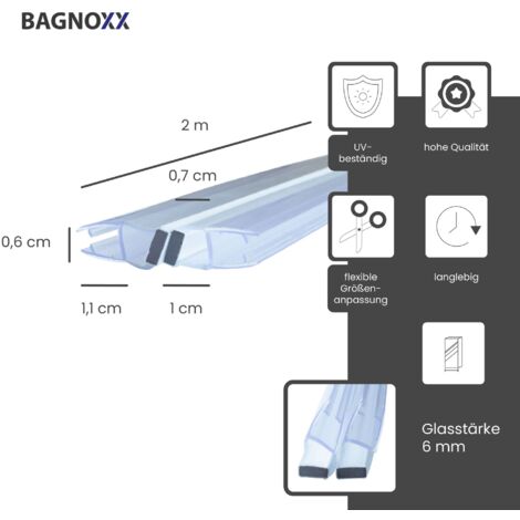 Duschdichtung Magnetdichtung für Duschtüren Transparent Schließwinkel von 135 und 180 Grad, versetzt, PVC Duschlippe - für 6mm Glasstärke