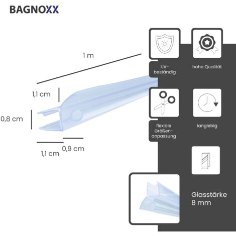 Duschdichtung Schleiflippendichtung Transparent Wasserabweisprofil für Türdichtung unten, Duschlippe aus PVC - für 8mm Glasstärke