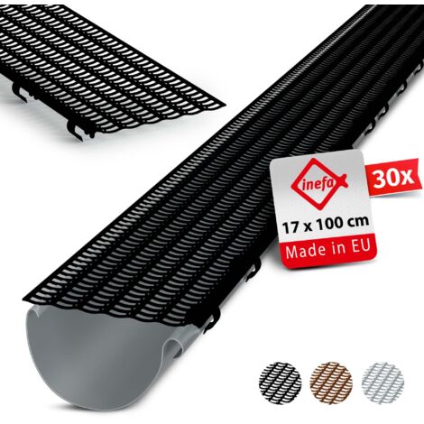 INEFA Laubfangstreifen-Set Dachrinnen Laubschutz NW100-150 (Ø100-160mm) 100cm, 30 Stk. Dachrinnenabdeckung Dachrinnenzubehör Made in Germany - Schwarz