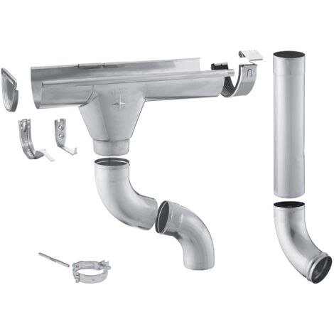ZAMBELLI Zink Dachrinne Komplettset für Häuser, 1 Dachseite, Montage ohne Löten, für eine Dachfläche bis ca. 150m², 6 teilig/333 / 150mm Silber, 6m