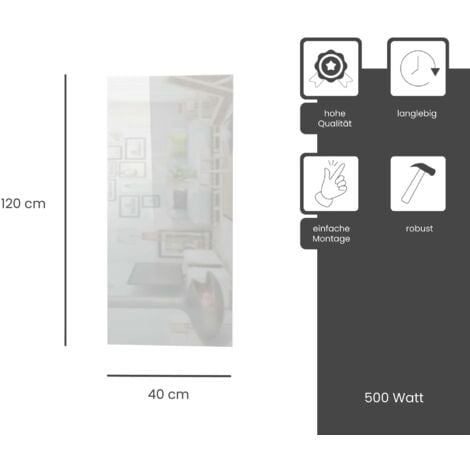 FENIX Infrarotheizung ECOSUN Glasheizung Spiegel 500 Watt 120 X 40 X