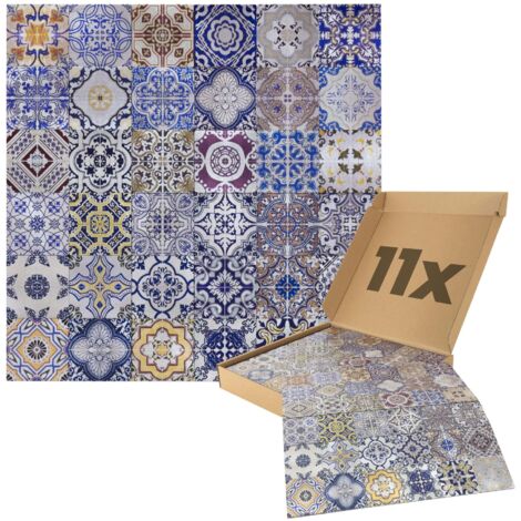 Wandpaneele selbstklebend, Mosaikfliesen mit bunten Ornamenten 1m², 11 Stück Wandverkleidung feuchtigskeitsbeständig, Premium Qualität für Bad und Küche - Lissabon