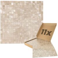 Wandpaneele selbstklebend Mosaikfliesen 1m², 11 Stück Wandverkleidung feuchtigskeitsbeständig, Premium Qualität für Bad und Küche - Aluoptik Gold Champagne