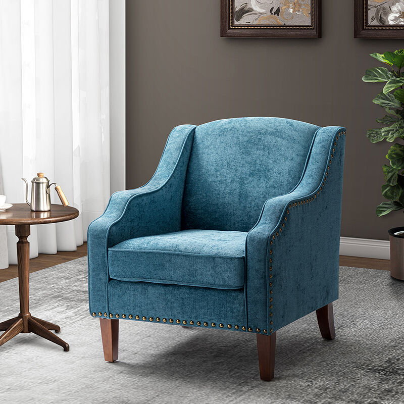 Sillón tapizado de lino, silla decorativa para sala de estar, sofá  individual, cómoda silla de lectura para el hogar, oficina, sala de  recepción (azul