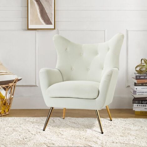 Sofá individual de terciopelo, sillón de salón, silla de lectura cómoda,  silla de mediados de siglo con patas de metal dorado rosa, para sala de  estar