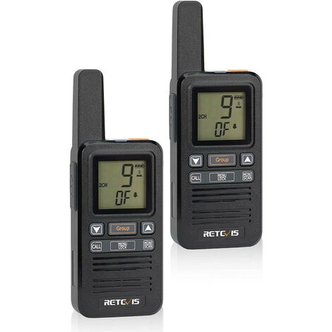 Mini-Walkie-Talkie, wiederaufladbar, 1600 mAh, USB-C, LCD-Bildschirm, mit Ohrhörer zum Wandern (2 Stück, schwarz)