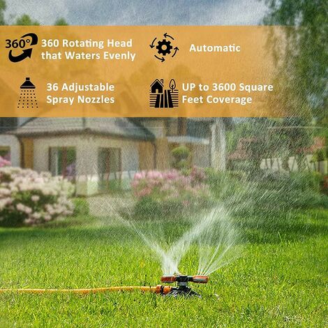 LINZI 360° Garten-Sprinkler Mit 3 Verstellbaren Armen - Automatischer Rasensprenger Aus ABS-Kunststoff