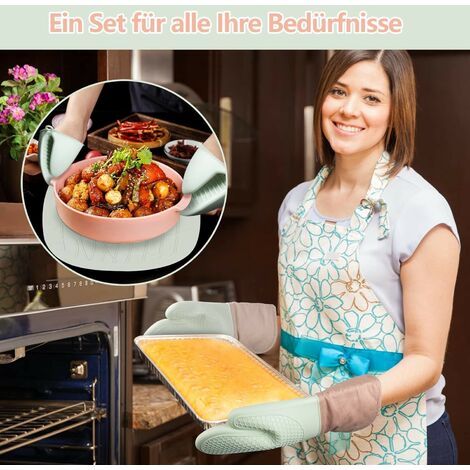 6-teiliges Silikon-Ofenhandschuh Set – Hitzebeständig, Rutschfest, Mit Finger-Clips, In Grün