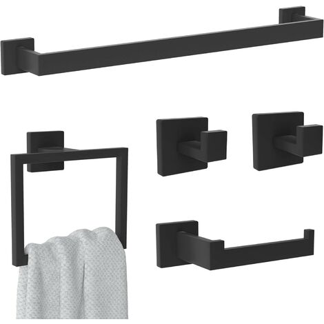 Handtuchhalter- 5er-Pack, Edelstahl, schwarz, selbstklebend (1/5)