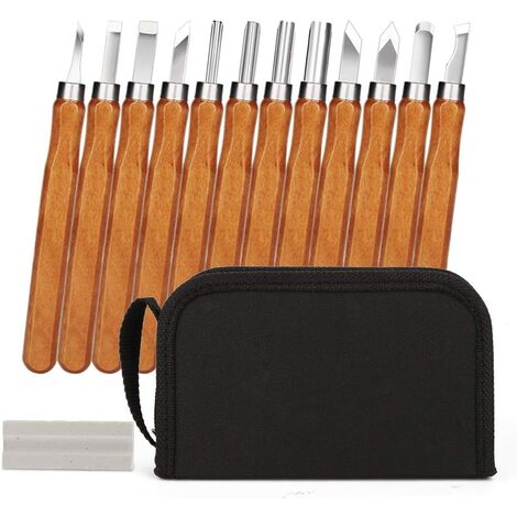 Stechbeitel, Stechbeitelwerkzeug Kit, 12 Teile DIY Schnitzwerkzeug mit Schleifstein