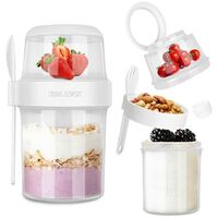 Joghurtbecher – 310 ml + 560 ml – 2-in-1-Müslibecher, Gabel – Weiß
