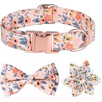 Hundehalsband mit abnehmbarer Schmetterlingsschleife und graviertem Blumenmuster, Hundehalsband mit roségoldener Schnalle, mittelgroße und große Hunde in 3 verschiedenen Stilen(L, Orange)