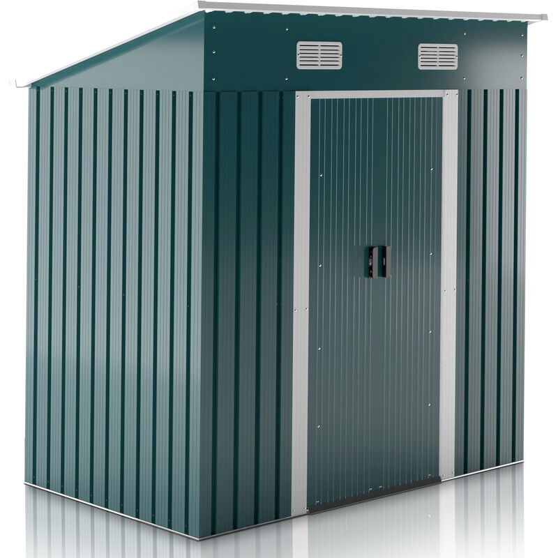 Jago® Cobertizo de Jardín - Puerta Corredera, Resistente a UV, Óxido, Acero Galvanizado, 194x182x121.5 cm, Verde Oscuro - Cobertizo de Almacenamiento, Caseta de Exterior para Herramientas, Exterior