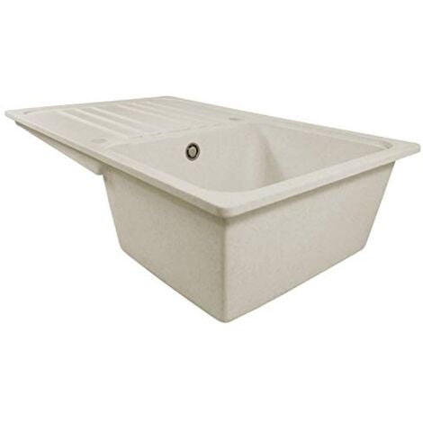Aquamarin® Fregadero de Cocina - de Granito, con 1 Seno y Escurridor Reversible, Set de Desagüe, 76 x 46 cm, Integrado o Empotrado, Beige - Lavabo de Cocina