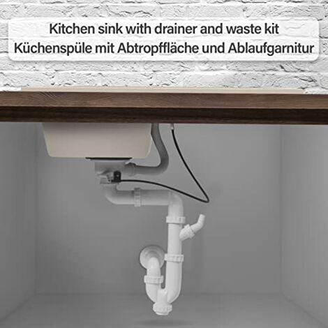 Aquamarin® Fregadero de Cocina - de Granito, con 1 Seno y Escurridor Reversible, Set de Desagüe, 76 x 46 cm, Integrado o Empotrado, Beige - Lavabo de Cocina