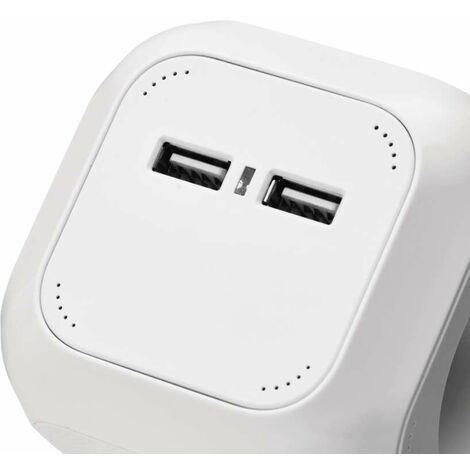 EMOS Cube, Steckdosenwürfel mit 4 Steckdosen und 2 USB-Ports Schuko, 1,9m  Kabel, Wandhalterung, P04219GU