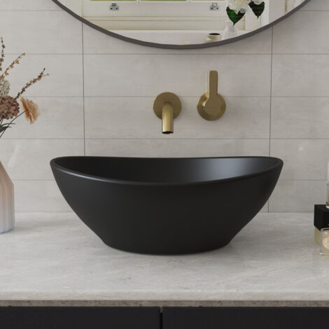 Deervalley – Vasque à poser ovale en céramique noire 40 x 33 cm – Surface mate résistante aux rayures – Installation facile au-dessus du comptoir - BAIN 40 X