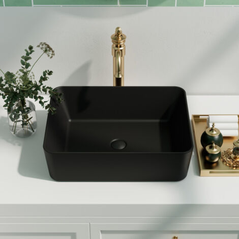 Vasque à poser rectangulaire noir mat pour salle de bain – 48,5 x 37,5 x 15 cm – Design moderne et élégant – Marque DeerValley