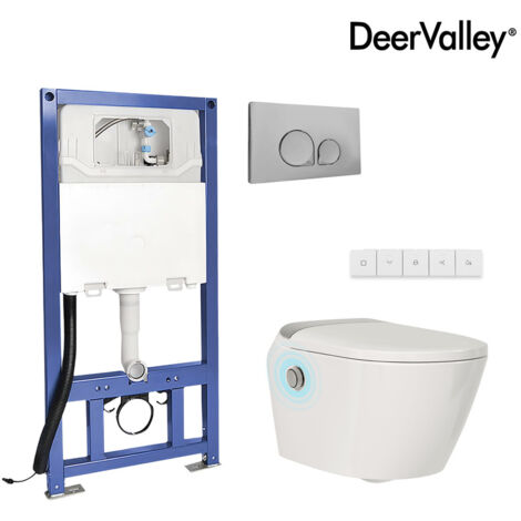 toilette intelligente DV-1S0205 wc suspendu avec réservoir d’eau, DeerValley toilette moderne et intelligente avec bidet intégré, télécommande en céramique blanche, hauteur confortable, avec bec de la