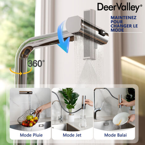 mitigeur de cuisine DeerValley robinet de cuisine DV-1J82905 douchette robinet cuisine ,mitigeur cuisine avec douchette，argenté