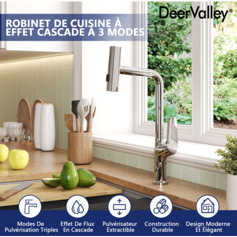 mitigeur de cuisine DeerValley robinet de cuisine DV-1J82905 douchette robinet cuisine ,mitigeur cuisine avec douchette，argenté