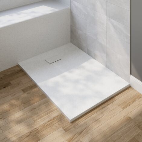 Receveur de Douche 120x90 cm SMC – Sans Seuil – Faible Épaisseur 9cm – Antidérapant Texture Ardoise – Drain Inclus – Résistant & Facile à Nettoyer – Design Moderne Blanc – Installation Flexible (1/5)