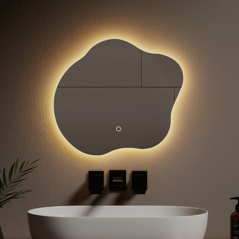 EMKE Specchi luminosi per bagno Retroilluminato a LED, Specchio dal Design  Irregolare, Interruttore Touch Antiappannamento 3 Colori Dimmerabile - 50 x  45 cm