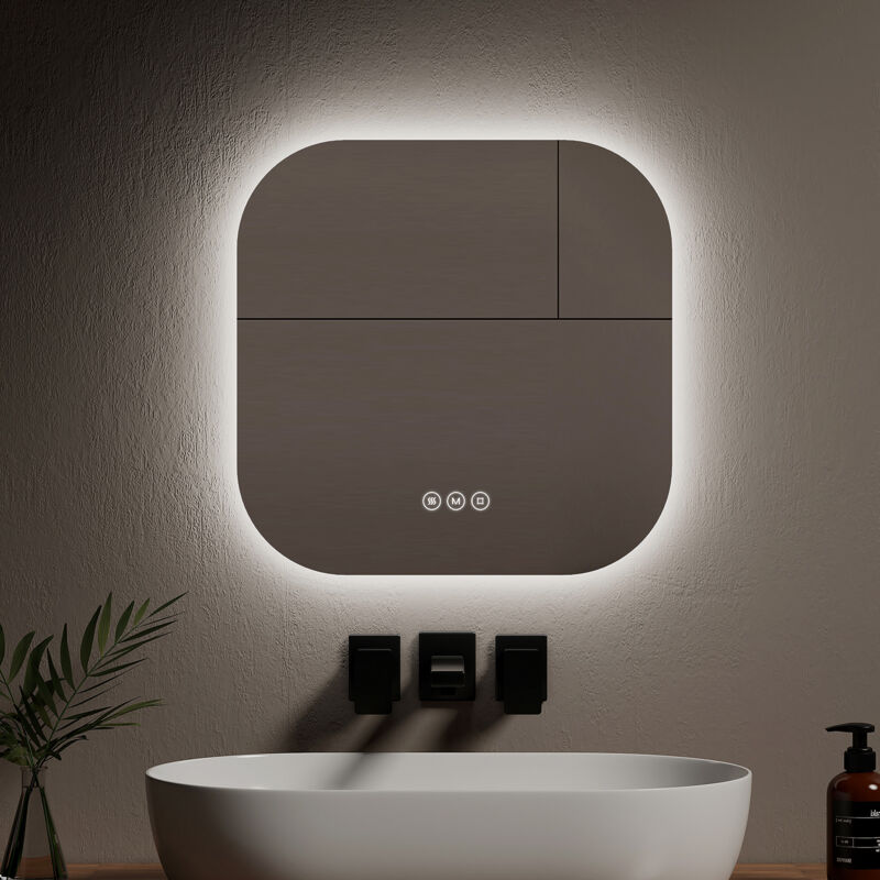 Specchio da bagno quadrato a parete LED 60×50 cm, Antiappannamento, Touch