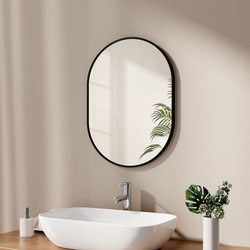 Specchio Da Bagno Rettangolare 61x71 Cm - Nichel Spazzolato - Cornice In Metallo - Installazione Orizzontale O Verticale - 3