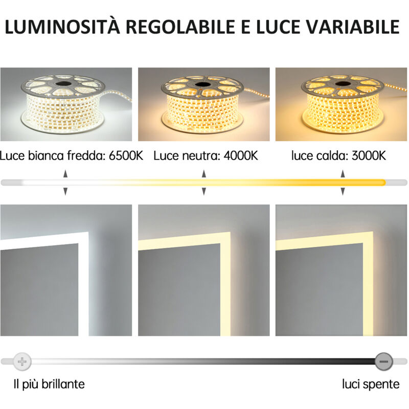 EMKE Specchio da bagno a LED con interruttore con sensore di movimento