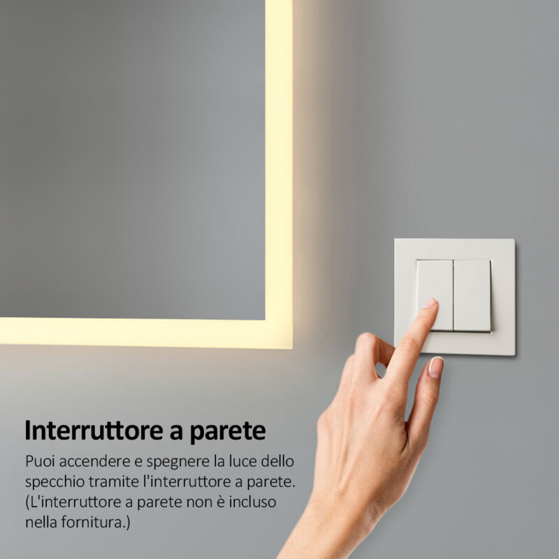 EMKE Specchio da bagno con illuminazione, 50 x 70 cm, con rivestimento anti-appannamento, bianco freddo, dimmerabile, touch, funzione di memoria, spegnimento automatico IP44, risparmio energetico