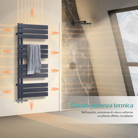 EMKE Scaldasalviette ad acqua calda, 1041x400mm - Scaldasalviette piatto Nero opaco