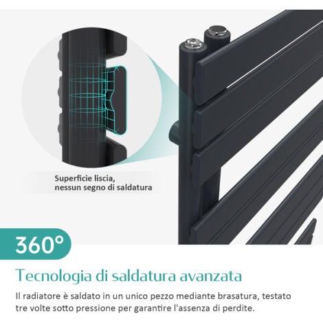EMKE Scaldasalviette ad acqua calda, 1041x400mm - Scaldasalviette piatto Nero opaco