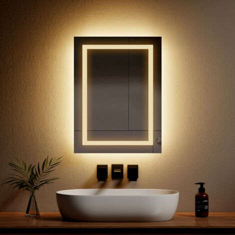 CLP Specchio da bagno Jericho con illuminazione, specchio da bagno antiappannamento, specchio da parete con luce LED, dimmerabile, Dimensione:70x100 cm