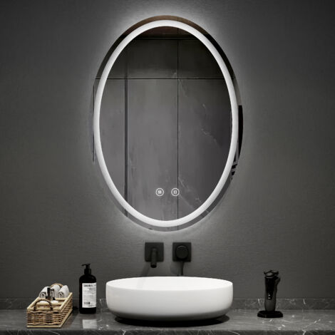 EMKE Specchi luminosi per bagno 60x80 cm Specchio ovale a LED con 3 colori di luce dimmerabile, antiappannamento, funzione memory, orizzontale/verticale