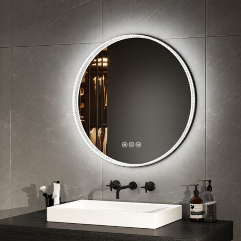 EMKE Specchi luminosi per bagno, diametro 60cm, cornice in acrilico, interruttore touch antiappannamento, luce bianca fredda/calda/neutra, cornice nera (1/5)