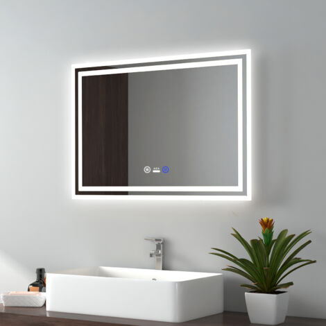 EMKE Specchio da bagno a LED con sensore di movimento, specchio antiappannamento con sensore intelligente, luce bianca fredda/calda/neutra, 50x70cm (1/5)