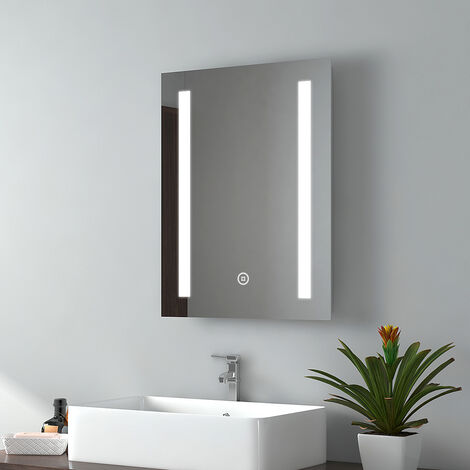 Meykoers Specchio bagno con luce, 80 x 60 cm Specchio da bagno con  Interruttore tattile + Antiappannamento + Bluetooth + Orologio, luce bianca  6500K