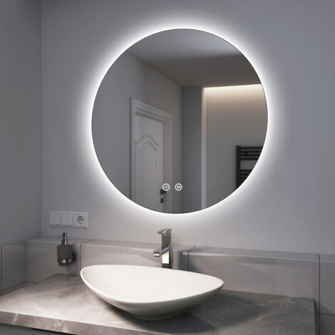 EMKE Specchio Bagno Rotondo con Luce 80 cm, Specchio Bagno LED con Interruttore Tattile Luce Bianca Fredda 6500K / Luce Calda 3000K / Luce Neutra 4000K