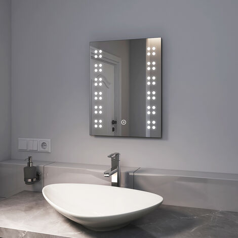 EMKE Specchio Bagno con Luce 39 x 50 cm, Specchio Bagno LED con  Interruttore Tattile, Luce