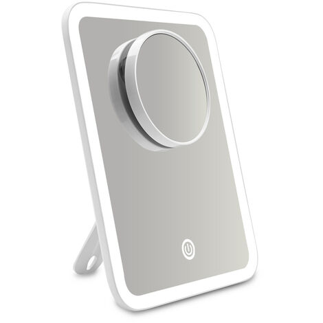 Specchio Trucco Con Luci LED E Ingrandimenti 1X/2X/3X/10X | Luminosità Regolabile, Touch Screen, Doppia Alimentazione (USB/Batterie)