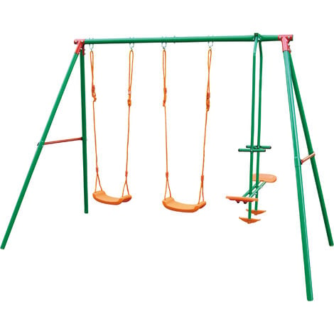 Altalena Due Posti per Bambini da Giardino + 3 Anni in Metallo Outdoor Toys  220x138x182 cm Supporta fino a 45 kg