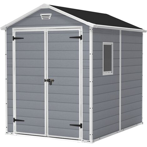 KETER Caseta de jardín MANOR 6x8 Cobertizo de almacenamiento EXTERIOR madera acero metal resina 186cmx237cmx227cm WxDxH