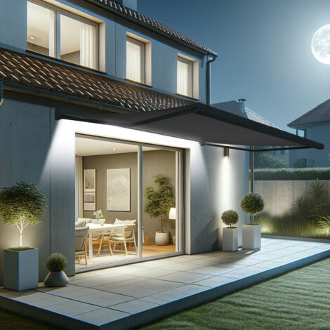 Tenda da sole a cassonetto integrale SOA 5,00x3,50 M (Telecomando con Manovra di Emergenza + LED - Grigio antracite strutturato RAL7016ST - Grigio scuro 250gr/m²) (1/5)