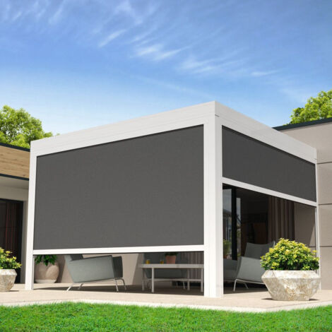 Chiusura a cassonetto per pergola LOLITE e HELIOLITE 2,50x2,50 M (Motorizzato a Telecomando - Bianco satinato RAL9010 - Grigio scuro 250gr/m²) (1/5)