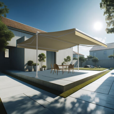 Tenda da sole doppia pendenza ENARGITE 6,00x2x3,00 M (Manuale - Bianco satinato RAL9010 - Beige chiaro 250gr/m²) (1/5)