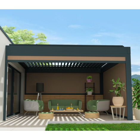 Chiusura a cassonetto per pergola SPINELLE e HYLIA 4,50x2,50 M (Motorizzato a Telecomando - Grigio antracite strutturato RAL7016ST - Grigio talpa 250gr/m²) (1/5)