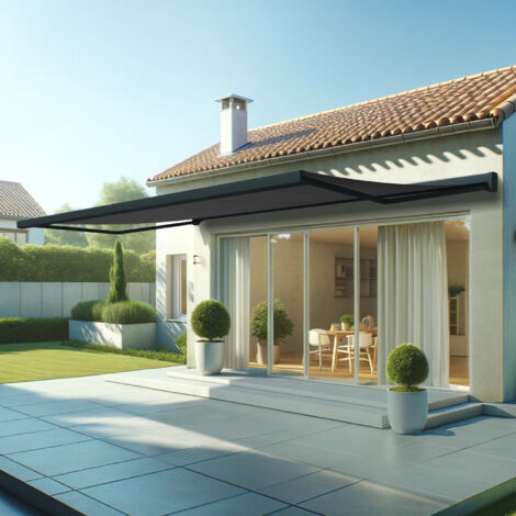 Tenda da sole a cassonetto integrale SOA 6,00x3,50 M (Telecomando con Manovra di Emergenza - Grigio antracite strutturato RAL7016ST - Grigio scuro 250gr/m²) (1/5)