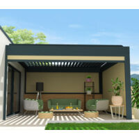 Chiusura a cassonetto per pergola SPINELLE e HYLIA 3,50x2,50 M (Motorizzato a Telecomando - Grigio antracite strutturato RAL7016ST - Beige chiaro 250gr/m²)