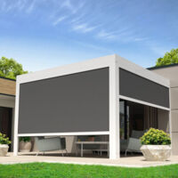 Chiusura a cassonetto per pergola LOLITE e HELIOLITE 4,00x2,50 M (Motorizzato a Telecomando - Bianco satinato RAL9010 - Grigio scuro 250gr/m²)